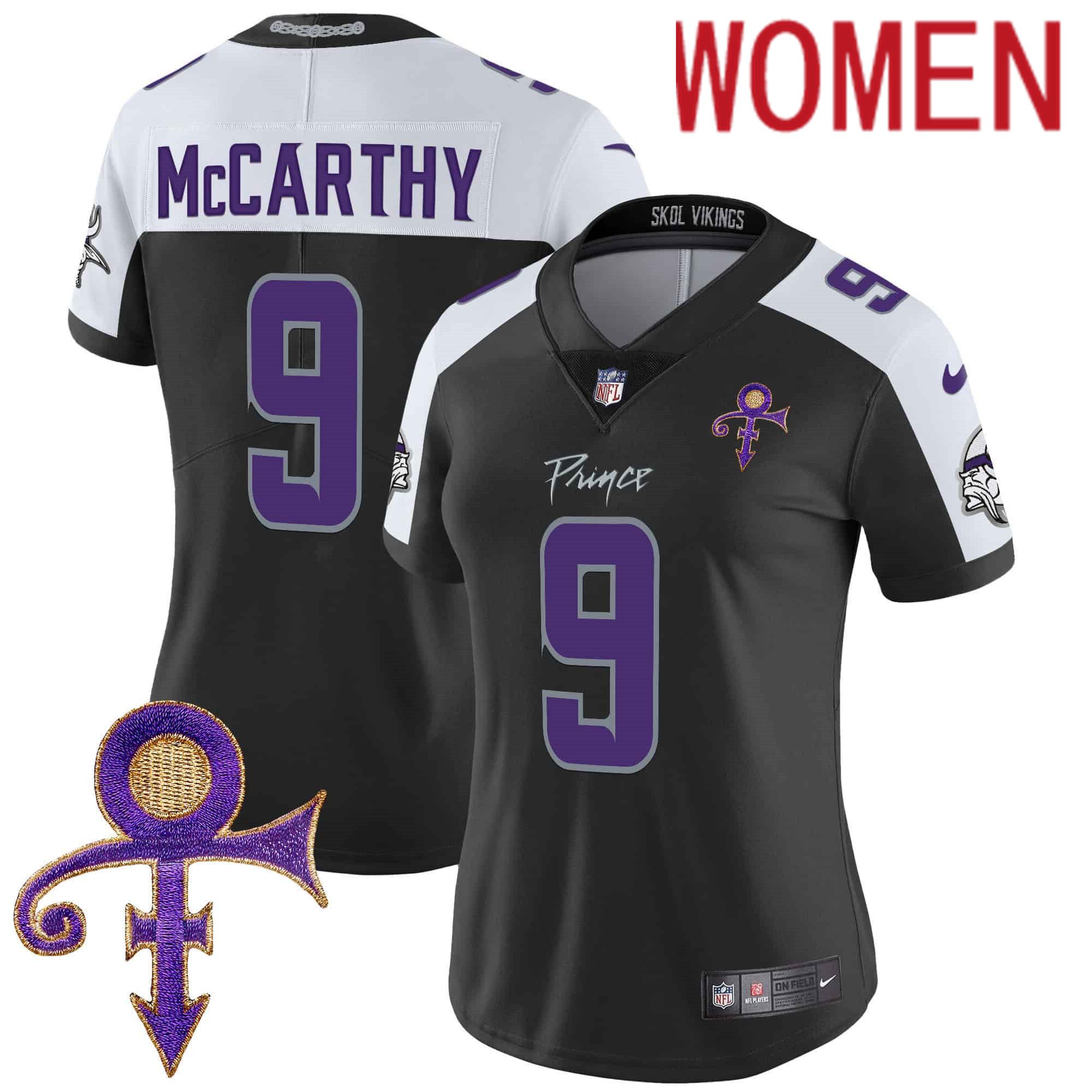 Women Minnesota Vikings #9 Mccarthy Black 2024 Nike Prince Vapor Limited NFL Jersey